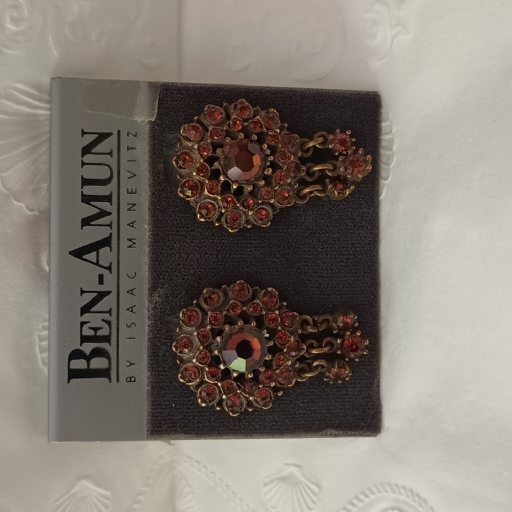 Ben-Amun clip on amber brown crystal earrings